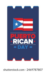 Puerto Rican Day. National happy holiday. Festival and parade in honor of independence and freedom. Puerto Rico flag. Latin american country. Patriotic elements. Vector poster illustration