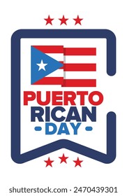 Puerto Rican Day. National happy holiday. Festival and parade in honor of independence and freedom. Puerto Rico flag. Latin american country. Patriotic elements. Vector poster illustration