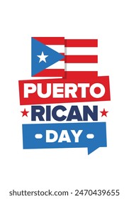 Puerto Rican Day. National happy holiday. Festival and parade in honor of independence and freedom. Puerto Rico flag. Latin american country. Patriotic elements. Vector poster illustration