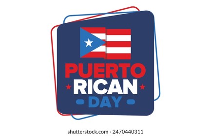 Puerto Rican Day. National happy holiday. Festival and parade in honor of independence and freedom. Puerto Rico flag. Latin american country. Patriotic elements. Vector poster illustration