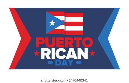 Puerto Rican Day. National happy holiday. Festival and parade in honor of independence and freedom. Puerto Rico flag. Latin american country. Patriotic elements. Vector poster illustration