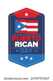 Puerto Rican Day. National happy holiday. Festival and parade in honor of independence and freedom. Puerto Rico flag. Latin american country. Patriotic elements. Vector poster illustration