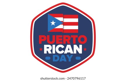 Puerto Rican Day. National happy holiday. Festival and parade in honor of independence and freedom. Puerto Rico flag. Latin american country. Patriotic elements. Vector poster illustration