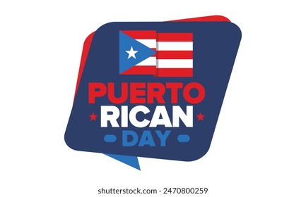 Puerto Rican Day. National happy holiday. Festival and parade in honor of independence and freedom. Puerto Rico flag. Latin american country. Patriotic elements. Vector poster illustration