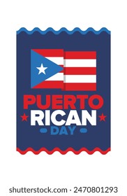 Puerto Rican Day. National happy holiday. Festival and parade in honor of independence and freedom. Puerto Rico flag. Latin american country. Patriotic elements. Vector poster illustration