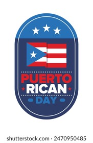 Puerto Rican Day. National happy holiday. Festival and parade in honor of independence and freedom. Puerto Rico flag. Latin american country. Patriotic elements. Vector poster illustration