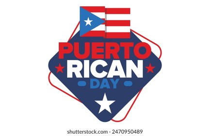 Puerto Rican Day. National happy holiday. Festival and parade in honor of independence and freedom. Puerto Rico flag. Latin american country. Patriotic elements. Vector poster illustration