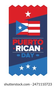 Puerto Rican Day. National happy holiday. Festival and parade in honor of independence and freedom. Puerto Rico flag. Latin american country. Patriotic elements. Vector poster illustration