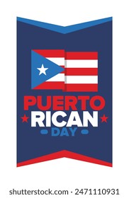 Puerto Rican Day. National happy holiday. Festival and parade in honor of independence and freedom. Puerto Rico flag. Latin american country. Patriotic elements. Vector poster illustration