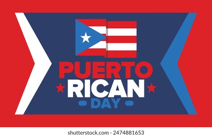 Puerto Rican Day. National happy holiday. Festival and parade in honor of independence and freedom. Puerto Rico flag. Latin american country. Patriotic elements. Vector poster illustration