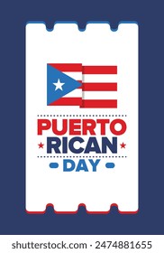 Puerto Rican Day. National happy holiday. Festival and parade in honor of independence and freedom. Puerto Rico flag. Latin american country. Patriotic elements. Vector poster illustration