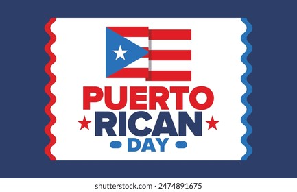 Puerto Rican Day. National happy holiday. Festival and parade in honor of independence and freedom. Puerto Rico flag. Latin american country. Patriotic elements. Vector poster illustration