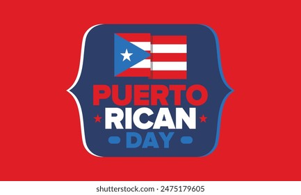 Puerto Rican Day. National happy holiday. Festival and parade in honor of independence and freedom. Puerto Rico flag. Latin american country. Patriotic elements. Vector poster illustration