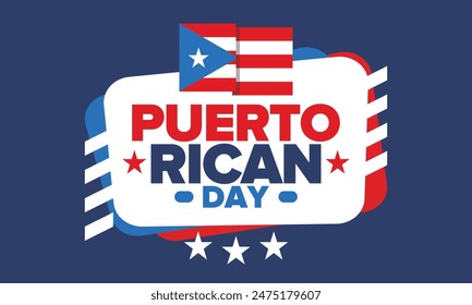 Puerto Rican Day. National happy holiday. Festival and parade in honor of independence and freedom. Puerto Rico flag. Latin american country. Patriotic elements. Vector poster illustration