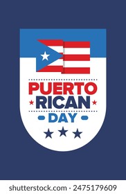 Puerto Rican Day. National happy holiday. Festival and parade in honor of independence and freedom. Puerto Rico flag. Latin american country. Patriotic elements. Vector poster illustration