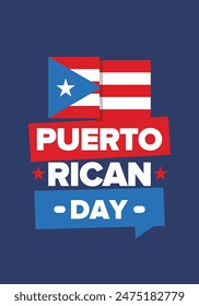 Puerto Rican Day. National happy holiday. Festival and parade in honor of independence and freedom. Puerto Rico flag. Latin american country. Patriotic elements. Vector poster illustration