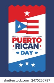 Puerto Rican Day. National happy holiday. Festival and parade in honor of independence and freedom. Puerto Rico flag. Latin american country. Patriotic elements. Vector poster illustration