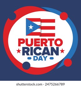 Puerto Rican Day. National happy holiday. Festival and parade in honor of independence and freedom. Puerto Rico flag. Latin american country. Patriotic elements. Vector poster illustration