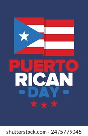 Puerto Rican Day. National happy holiday. Festival and parade in honor of independence and freedom. Puerto Rico flag. Latin american country. Patriotic elements. Vector poster illustration