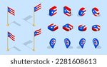 Puerto Rican flag (Commonwealth of Puerto Rico). 3D isometric flag set icon. Editable vector for banner, poster, presentation, infographic, website, apps, maps, and other uses.