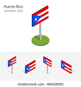 Puerto Rican flag (Commonwealth of Puerto Rico), vector set of isometric flat icons, 3D style, different views. Editable design elements for banner, website, presentation, infographic, map. Eps 10