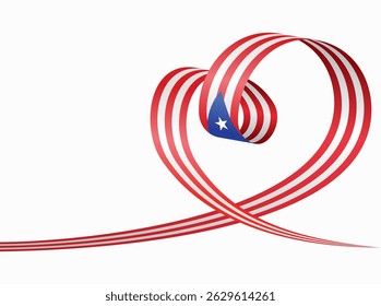 Puerto Rican flag heart shaped ribbon. Vector illustration.