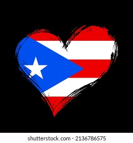 Puerto Rican flag heart-shaped grunge background. Vector illustration.