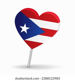 Puerto Rican flag heart-shaped map pointer layout. Vector illustration.