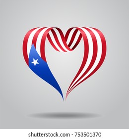 Puerto Rican flag heart-shaped wavy ribbon. Vector illustration.