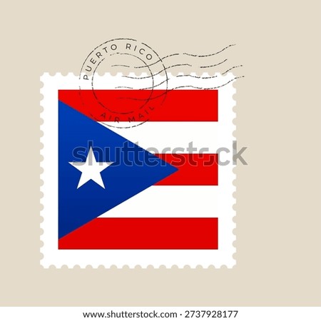 Puerto Rican Flag Postage Stamp Vector with a Circular Air Mail Postmark for Travel and Correspondence in a Nostalgic Style..