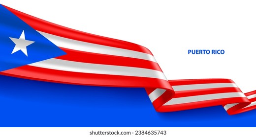 Puerto Rico 3D ribbon flag. Bent waving 3D flag in colors of the Puerto Rico national flag. National flag background design.