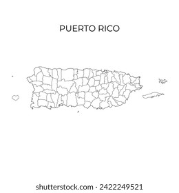 Puerto Rico administrative division contour map. Regions of Puerto Rico. Vector illustration