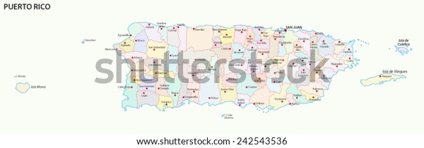 Puerto Rico Administrative Map Stock Vector (Royalty Free) 242543536 ...