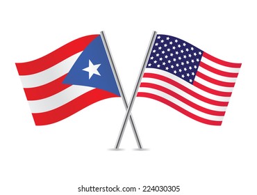 Puerto Rico and America crossed flags. Puerto Rican and American flags, isolated on white background. Vector icon set. Vector illustration.