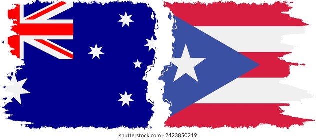 Puerto Rico and Australia grunge flags connection, vector