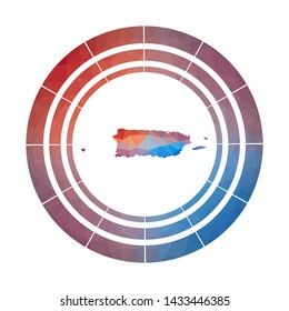Puerto Rico badge. Bright gradient logo of the country in a low poly style. Multicolored Puerto Rico rounded sign with a map in a geometric style for your infographics.
