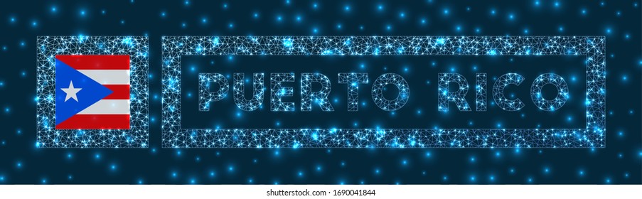 Puerto Rico badge. Flag of Puerto Rico in glowing network geometric style. Superb vector illustration.