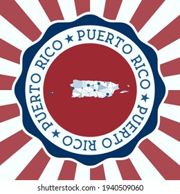 Puerto Rico Badge. Round logo of country with triangular mesh map and radial rays. EPS10 Vector.