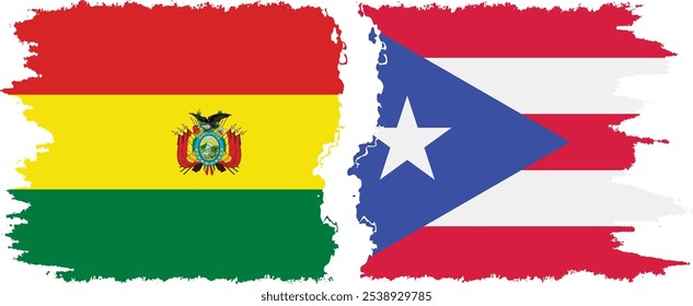 Puerto Rico and Bolivia grunge flags connection, vector