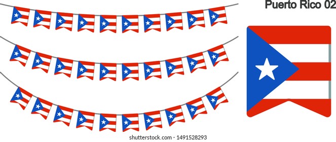 Puerto Rico Bunting Flags Isolated on white Background. vector illustration.