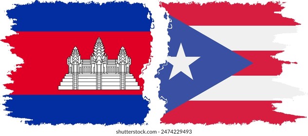 Puerto Rico and Cambodia grunge flags connection, vector