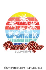 puerto rico caribbean summertime retro design palm trees colorful palm trees