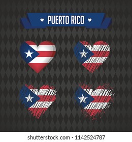 Puerto Rico. Collection of four vector hearts with flag. Heart silhouette