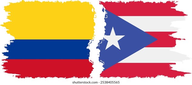 Puerto Rico and Colombia grunge flags connection, vector