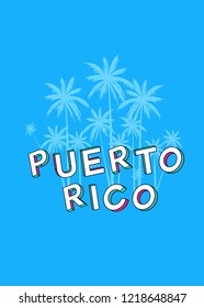 Puerto Rico, colorful summertime paradise holiday vacation palm tree poster. 