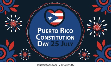 Diseño de Anuncio de Vector Día de la Constitución de Puerto Rico con Formas geométricas y colores vibrantes sobre un fondo Horizontal. Feliz Día de la Constitución de Puerto Rico.