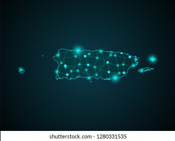 Puerto Rico country map polygonal with spot lights places - Vector