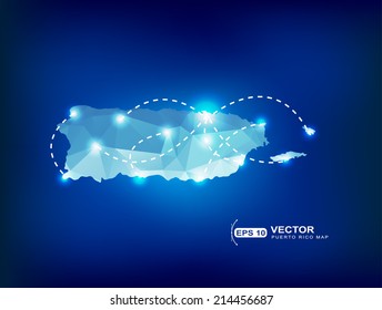 Puerto Rico country map polygonal with spot lights places