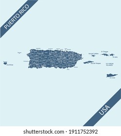 Puerto Rico county map vector outlines