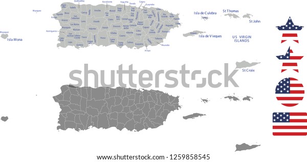 Puerto Rico County Map Vector Outline Image Vectorielle De Stock Libre De Droits